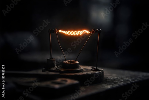 Glowing Vintage Filament Light in Darkness