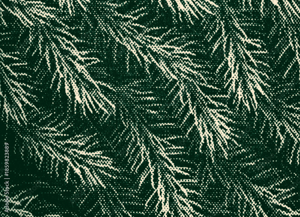 Obraz premium Green halftone fir branches seamless pattern macro Christmas texture