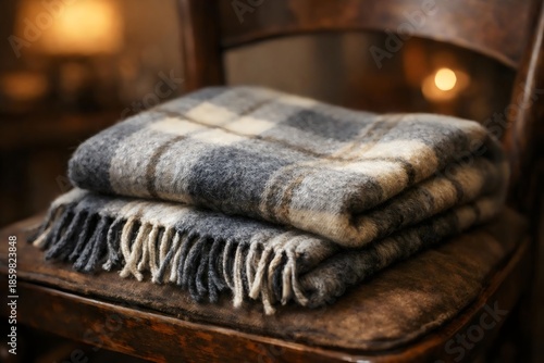 Cozy Folded Wool Blanket in Warm Light
