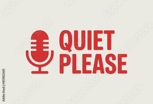 Bold Reminder to Keep it Quiet with Audio Microphone Icon in Bright Red on Soft Background
