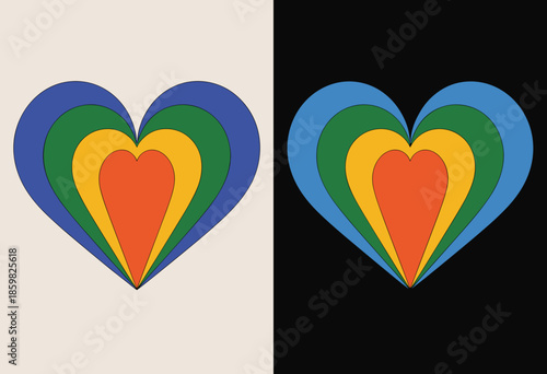Vibrant Heart Shape Design with Bold Colors on Contrasting Backgrounds