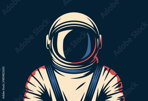 Bold Astronaut Illustration Set Against Dark Background Evoking Wonder and Exploration