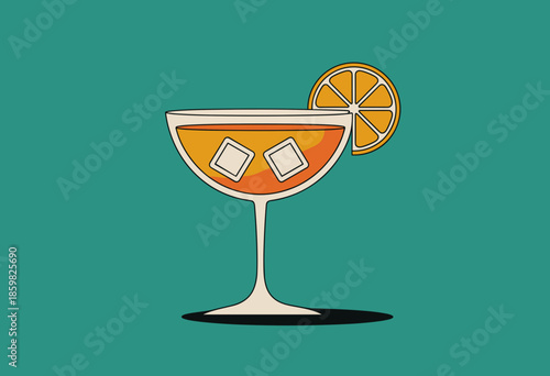 Vibrant Tropical Cocktail with Ice Cubes and Citrus Garnish on Aqua Background