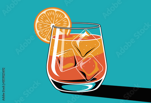 Refreshing Citrus Cocktail in Classic Glass with Ice and Garnish Against a Bright Aqua Background