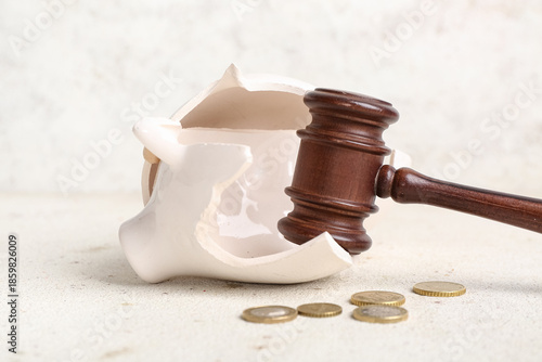 Judge's gavel breaking pigg...