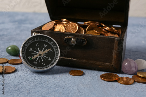 Old chest with coins, preci...