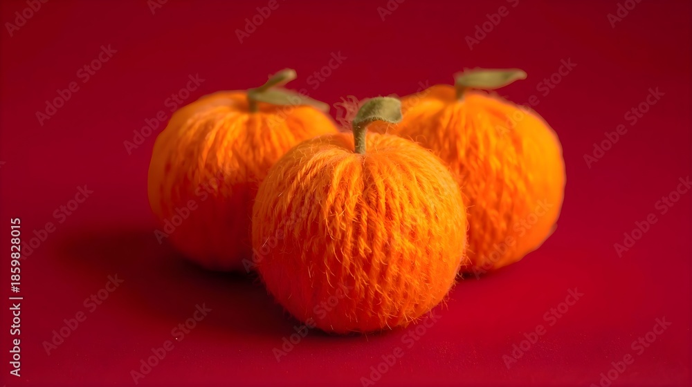Obraz premium Wool Mandarin Fruits on Red Background