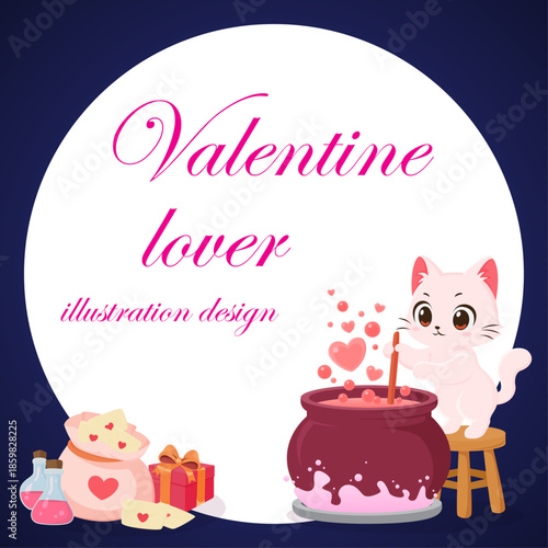 Cat lover potion poster for valentine card cartoon illustration design