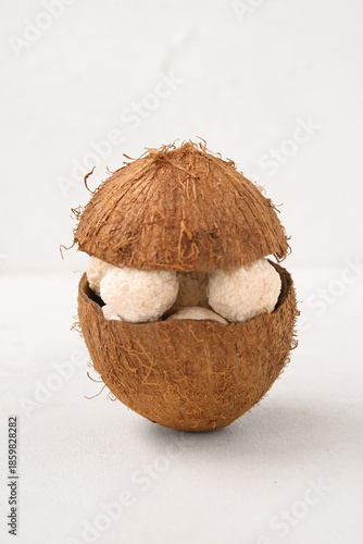 Coconut shell with white ch...