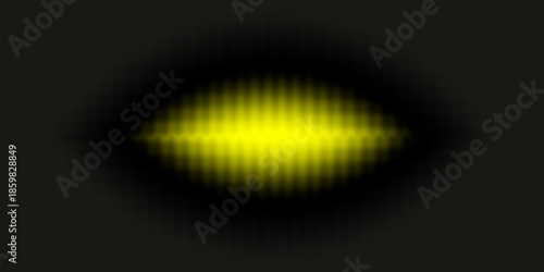 Yellow elliptical wave pattern fading into black, layered with horizontal interference bands and glowing symmetry