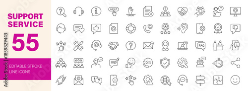 Customer service and support icon set. Editable line icons. Vector illustration.
