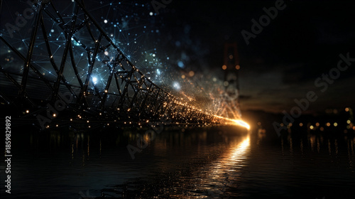 Illuminated Digital Bridge with Network Connections - Future Technology