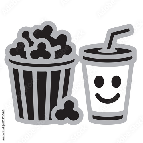 Cartoon popcorn and drink with smiling face