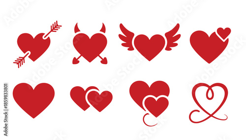 Collection of red heart symbols for valentine's day
