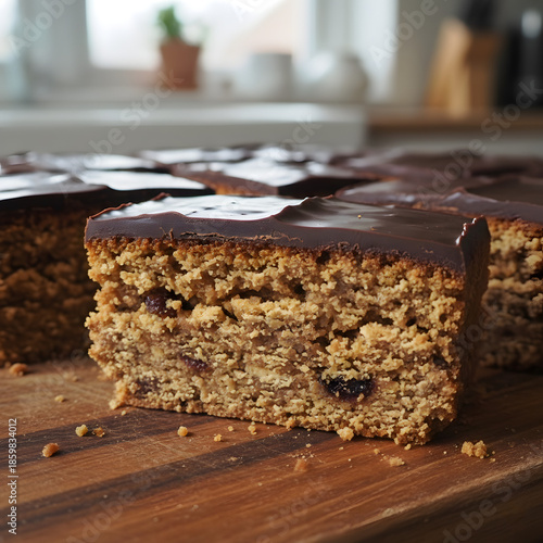 chocolate tiffin cake slices and rich dark chocolate coating