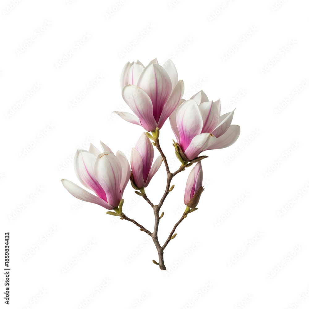 Fototapeta premium Pink and White Magnolia Flowers on Transparent Background