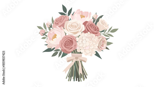 Bouquet with blush and cream flowers arranged for wedding decor  