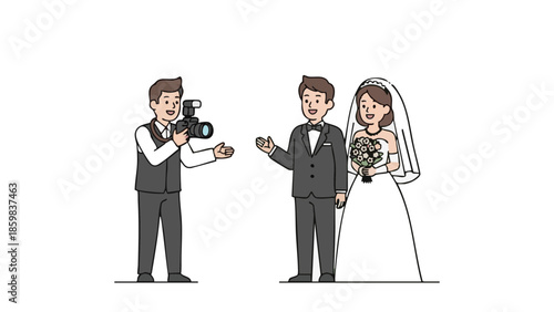 Photographer directing wedding couple while taking pictures in venue  