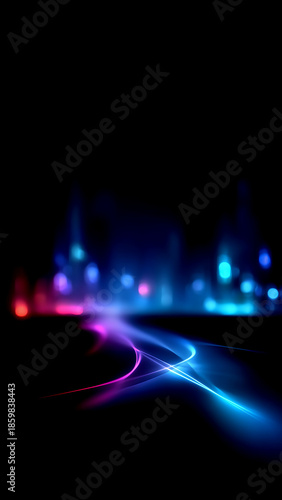 Abstract blue and purple energy lines in dark