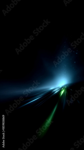 Blue green light explosion flare in darkness