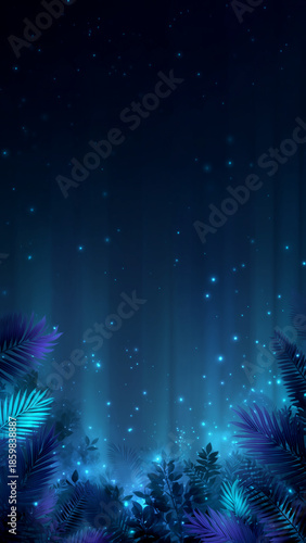 Rising blue light particles on black background