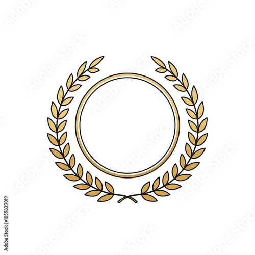 Golden laurel wreath with circular frame for awards or recognition