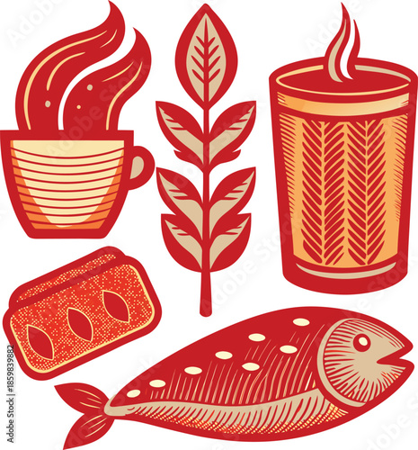 Vibrant food and drink icons in modern illustration style