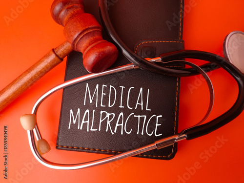 Conceptual representation of medical malpractice, involving a gavel and stethoscope