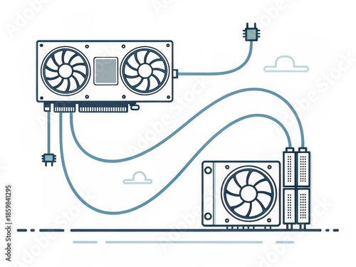 Minimalist drawing of CPU and GPU connected by flowing wires