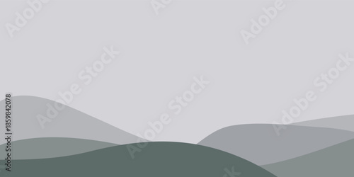 Minimalist layered abstract landscape illustration with rolling hills in muted cool tones.
