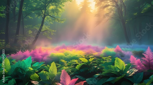 Colorful Wellness and Mindfulness Concept with Vibrant Forest, Soft Light and Positive Energy