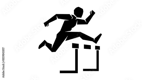 Man Running Over Hurdles in Business Attire.