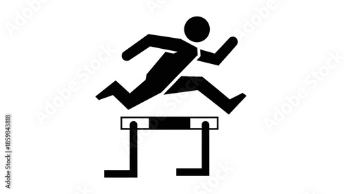 Man Jumping Over Hurdle Silhouette Icon.