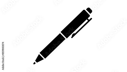 Black Ballpoint Pen Silhouette Closeup View.