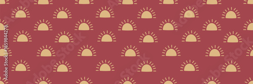 Seamless boho baby pattern with cute abstract suns. Simple doodle vector background perfect for nursery prints, textiles, wrapping paper, stationery, and charming kids room and baby designs.