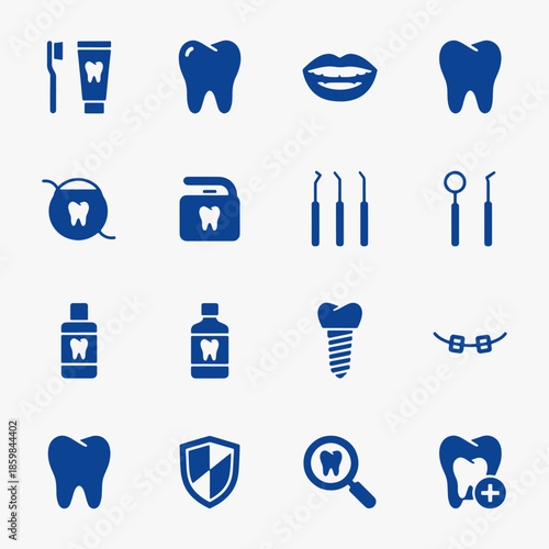A collection of Dental care and hygiene icons. Concept of professionalism and care for dental health.