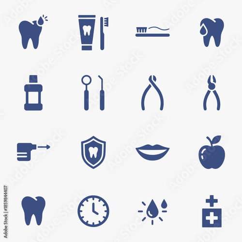 A collection of Dental care and hygiene icons. Concept of professionalism and care for dental health.