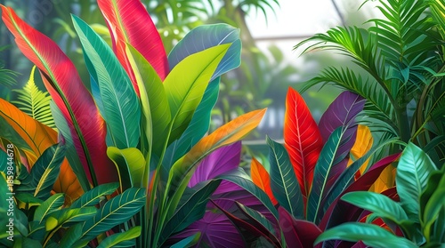 Colorful Natural Plants with Lush Foliage and Fresh Botanical Harmony
