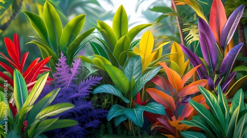 Colorful Natural Plants with Lush Foliage and Fresh Botanical Harmony