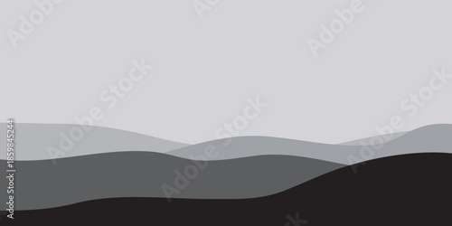 Layered grey abstract landscape with undulating wavy shapes and minimalist design.