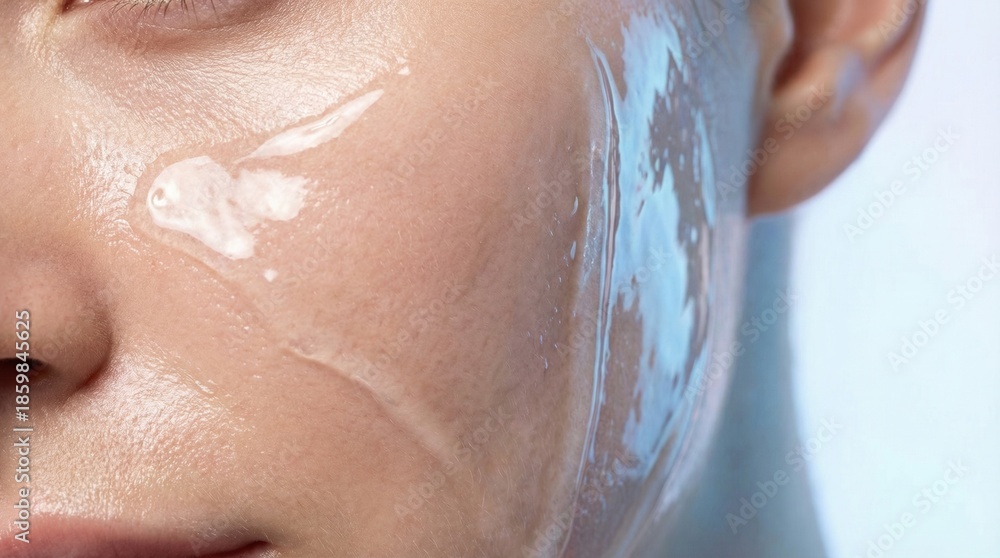 Fototapeta premium Deep Hydration Moisture Barrier On Female Face Glass Skin Look