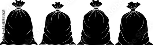 Set of Garbage bags Outline vector illustration isolated On Transparent Background
