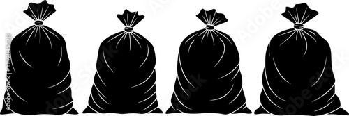Set of Garbage bags Outline vector illustration isolated On Transparent Background
