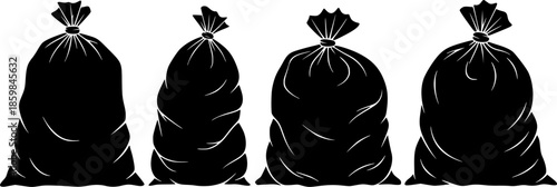 Set of Garbage bags Outline vector illustration isolated On Transparent Background

