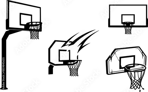 Set of Basketball hoop silhouette vector illustration isolated On Transparent Background
