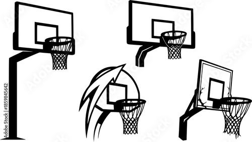 Set of Basketball hoop silhouette vector illustration isolated On Transparent Background
