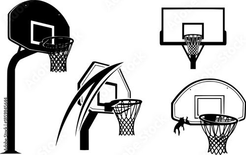 Set of Basketball hoop silhouette vector illustration isolated On Transparent Background
