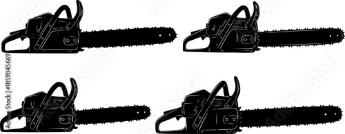 Set of Chain Saw silhouette vector illustration isolated On Transparent Background
