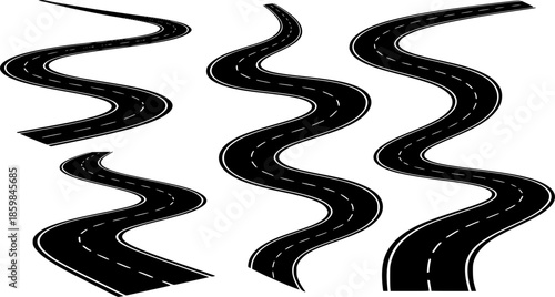 Set of Road path curved silhouette vector illustration isolated On Transparent Background