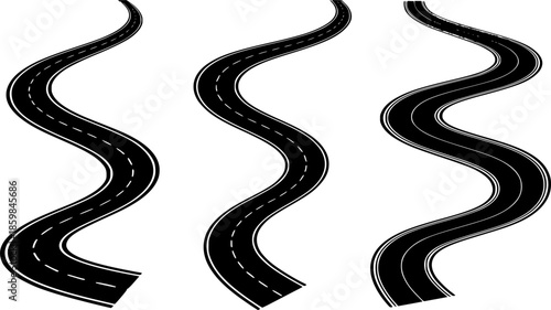Set of Road path curved silhouette vector illustration isolated On Transparent Background
